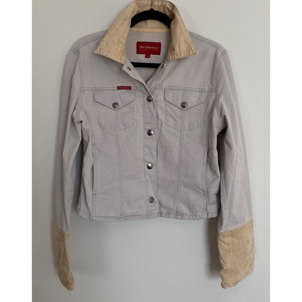 Vintage Crop Jean Jacket Size L Velvet Trim Italy Streetwear Y2K Indie 90's Boho